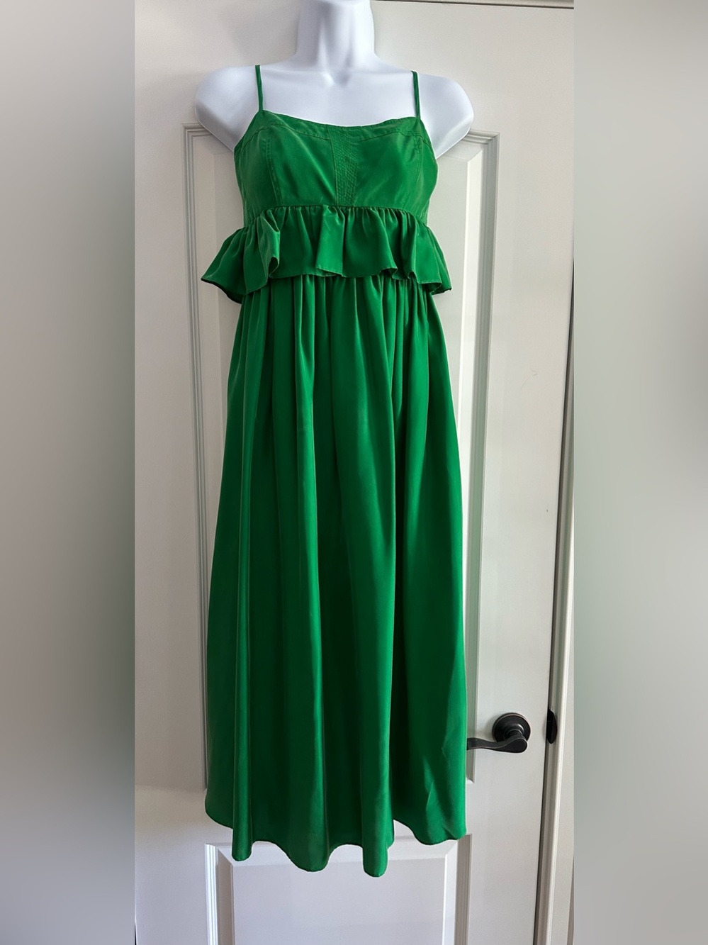 Ulla Johnson bright apple green silk spaghetti strap midi dress - Picture 7 of 12